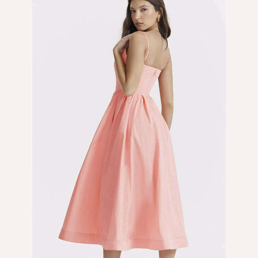 Suninheart Women Elegant Long Party Dresses Pink Spaghetti Strap A Line Dress Casual Holiday Vacation Ladies Birthday Dress