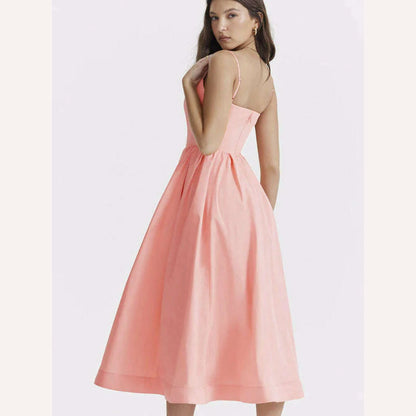 Suninheart Women Elegant Long Party Dresses Pink Spaghetti Strap A Line Dress Casual Holiday Vacation Ladies Birthday Dress