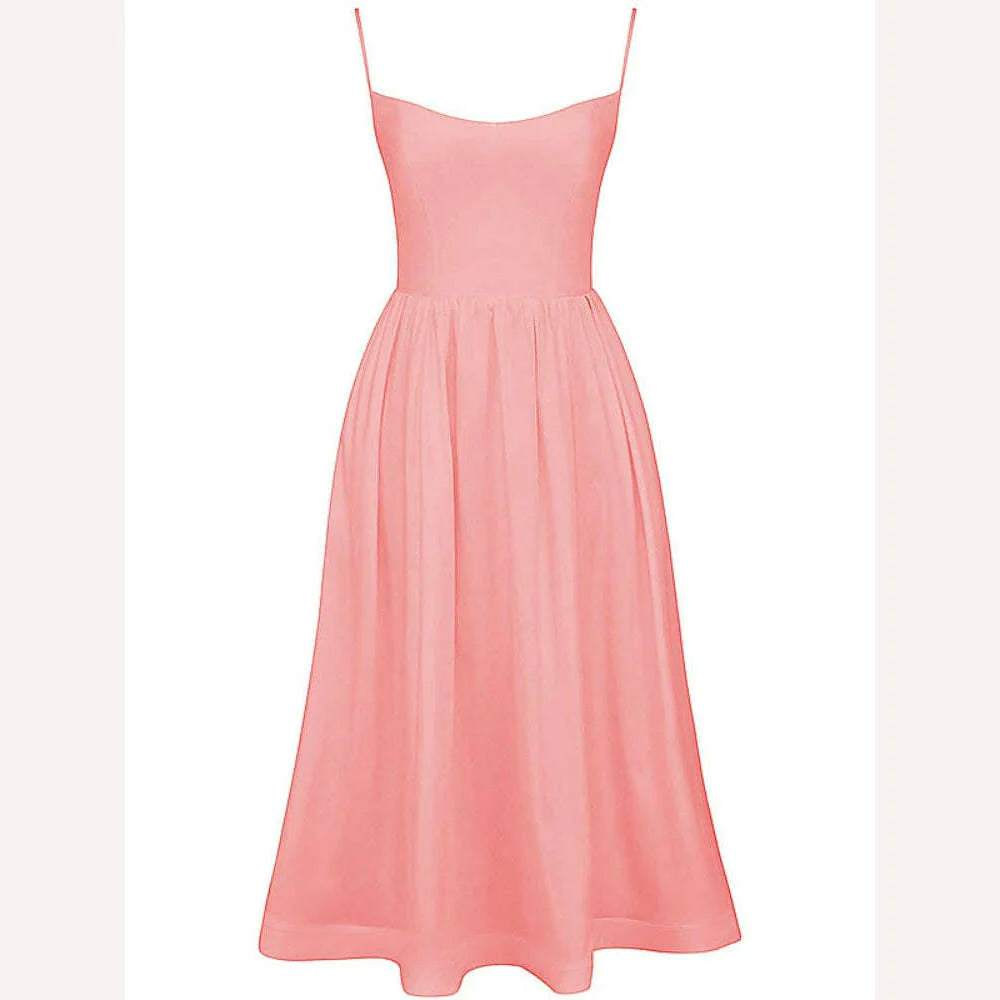Suninheart Women Elegant Long Party Dresses Pink Spaghetti Strap A Line Dress Casual Holiday Vacation Ladies Birthday Dress