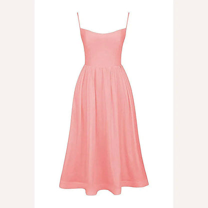 Suninheart Women Elegant Long Party Dresses Pink Spaghetti Strap A Line Dress Casual Holiday Vacation Ladies Birthday Dress