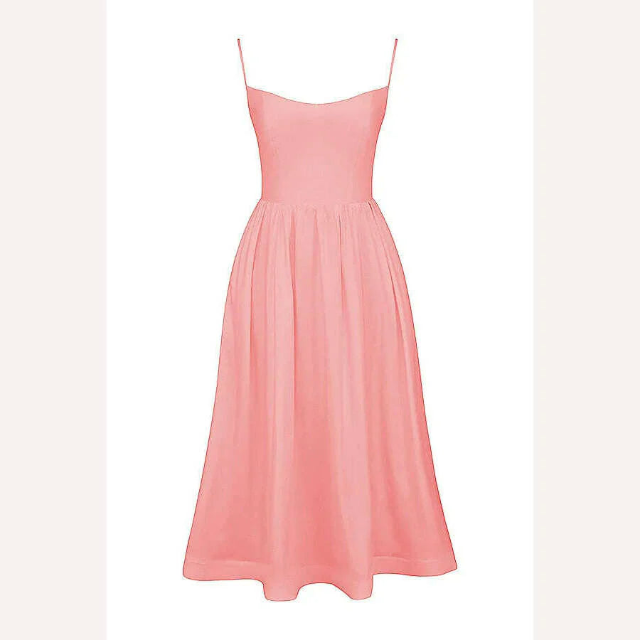 Suninheart Women Elegant Long Party Dresses Pink Spaghetti Strap A Line Dress Casual Holiday Vacation Ladies Birthday Dress