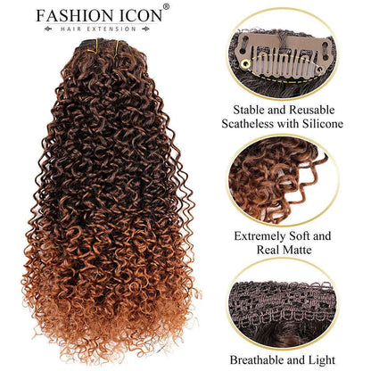 Synthetic Clip In Hair Extension Full Head Long 26”140g Afro Kinky Curly Fake Hair Pieces Clip-on Blacke Brown hairpin For Women