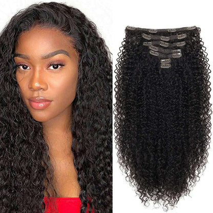 Synthetic Clip In Hair Extension Full Head Long 26”140g Afro Kinky Curly Fake Hair Pieces Clip-on Blacke Brown hairpin For Women