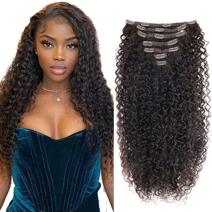 Synthetic Clip In Hair Extension Full Head Long 26”140g Afro Kinky Curly Fake Hair Pieces Clip-on Blacke Brown hairpin For Women