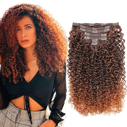 Synthetic Clip In Hair Extension Full Head Long 26”140g Afro Kinky Curly Fake Hair Pieces Clip-on Blacke Brown hairpin For Women