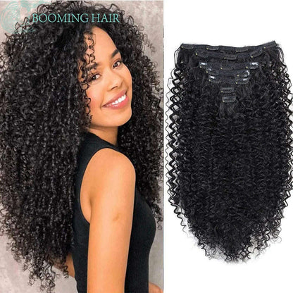 Synthetic Clip In Hair Extension Full Head Long 26”140g Afro Kinky Curly Fake Hair Pieces Clip-on Blacke Brown hairpin For Women