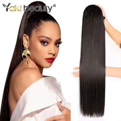 Synthetic Drawstring Ponytail Long Kinky Curly Ponytail Organic Chip-In Hair Extension P4/27 Clip In Pony-Tail By YAKIBEAUTY