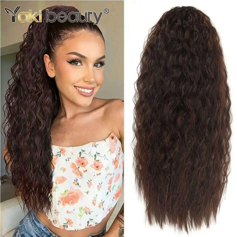 Synthetic Long Kinky Curly Ponytail 24inch Drawstring Ponytail Chip-In Hair Extension MT4/27# Wrap Around Ponytail