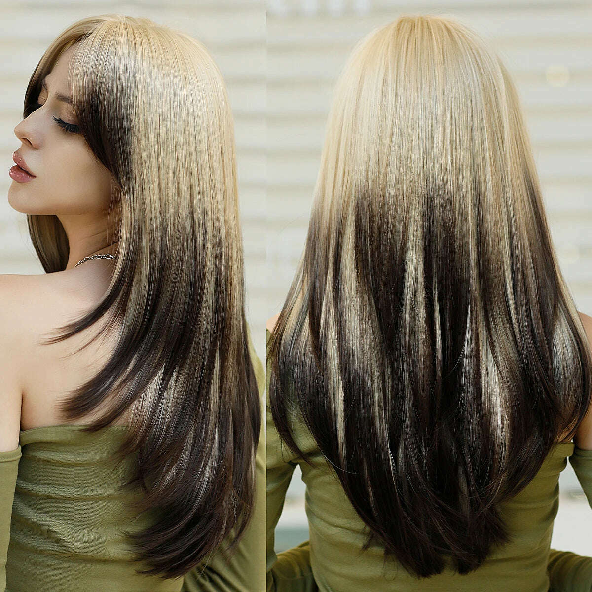 Synthetic Loose Straight Wig for Women Daily Party High Density Natural Middle Part Layered Black Hair Wigs with Curtain Bangs