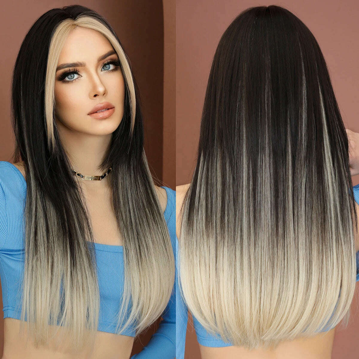Synthetic Loose Straight Wig for Women Daily Party High Density Natural Middle Part Layered Black Hair Wigs with Curtain Bangs