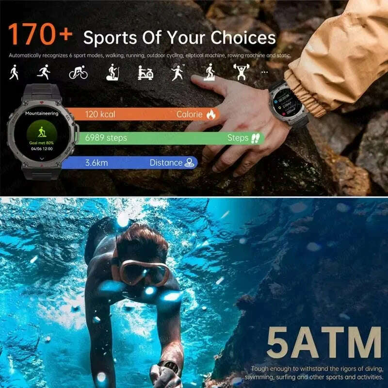T-Rex 3 Built-in Dual-band GPS Smart Watch Men Smartwatch Compass Altimeter Barometric 5ATM IP69K Waterproof AMOLED HD Watches