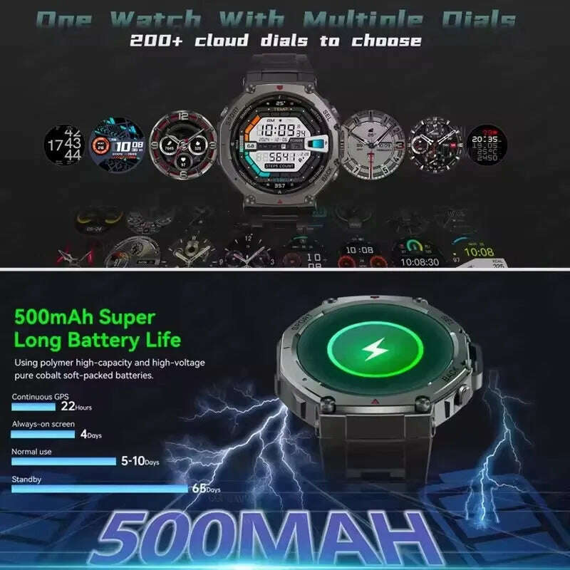 T-Rex 3 Built-in Dual-band GPS Smart Watch Men Smartwatch Compass Altimeter Barometric 5ATM IP69K Waterproof AMOLED HD Watches