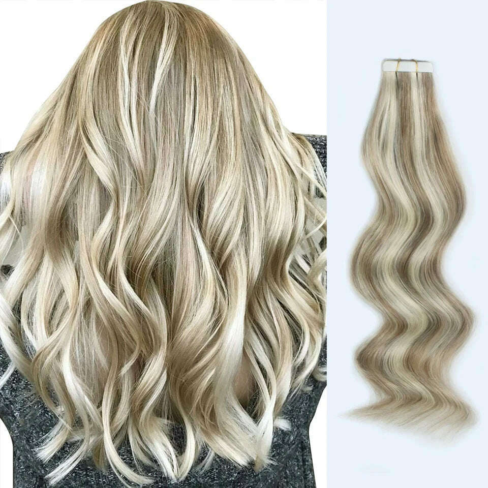 Tape in Hair Extensions Color #P8/613 Tape Remy Hair Extensions Straight Tape Extensions 16-26Inches Seamless Tape in Hair