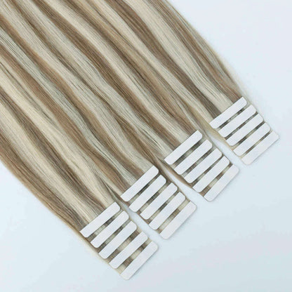 Tape in Hair Extensions Color #P8/613 Tape Remy Hair Extensions Straight Tape Extensions 16-26Inches Seamless Tape in Hair