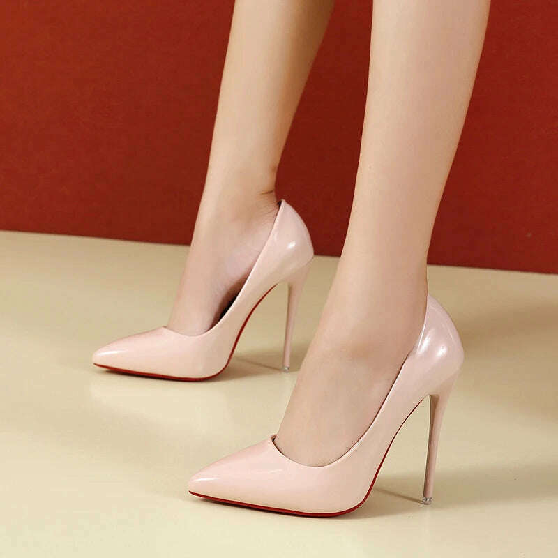 Temperament 12cm Super High Thin Heels Shoes Women Pumps Pointed Toe Colorful Patent Leather Stiletto Wedding Shoe Size 45
