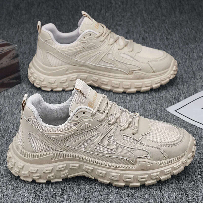 Thick Sole Versatile Clunky Sneaker For Men 2024 New Trend Mesh Lace Up Breathable Casual Sports Shoes Increased Soft Soles