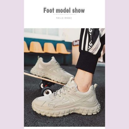 Thick Sole Versatile Clunky Sneaker For Men 2024 New Trend Mesh Lace Up Breathable Casual Sports Shoes Increased Soft Soles