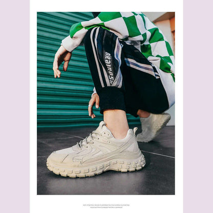 Thick Sole Versatile Clunky Sneaker For Men 2024 New Trend Mesh Lace Up Breathable Casual Sports Shoes Increased Soft Soles