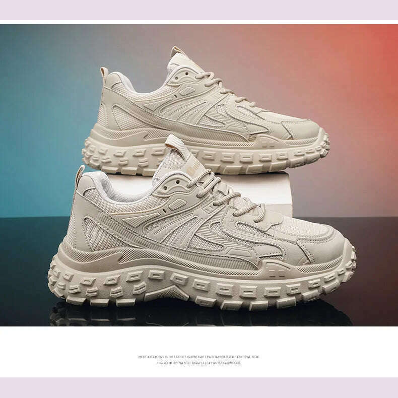Thick Sole Versatile Clunky Sneaker For Men 2024 New Trend Mesh Lace Up Breathable Casual Sports Shoes Increased Soft Soles