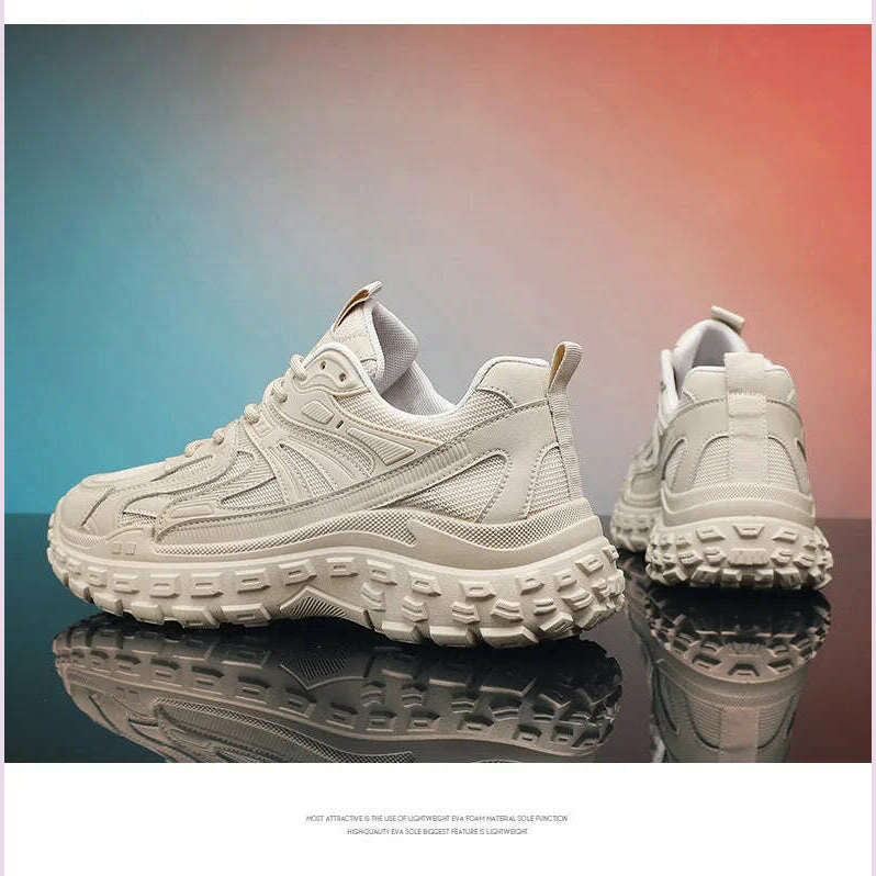Thick Sole Versatile Clunky Sneaker For Men 2024 New Trend Mesh Lace Up Breathable Casual Sports Shoes Increased Soft Soles