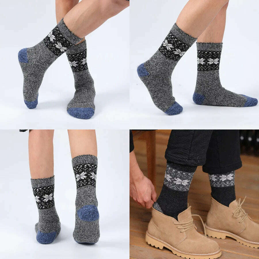 Thick Wool Socks Men Winter Warm Maple Leaf Patern Cashmere Vintage Socks Male Meias 5 Colors Plus Size Hot Sale 1 Pairs