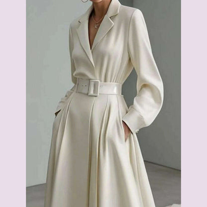 Tinaa Party Evening Dresses for Women White Maxi Dress Elegant Long Sleeves Loose No Belt Notched Collar Dresses Women Clothing