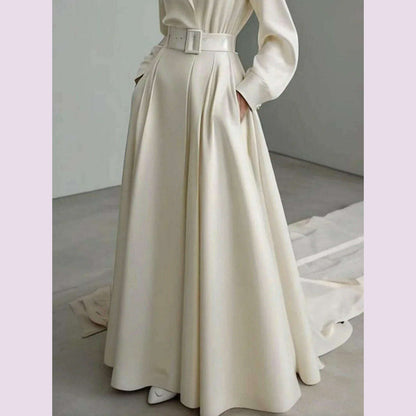 Tinaa Party Evening Dresses for Women White Maxi Dress Elegant Long Sleeves Loose No Belt Notched Collar Dresses Women Clothing