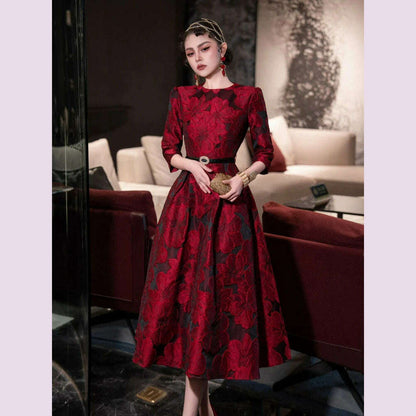 Tingfly Runway Designer High Quality Flower Jacard A Line Ball Gowns Party Dinner Dresses with Belt Lady Elegant Dress