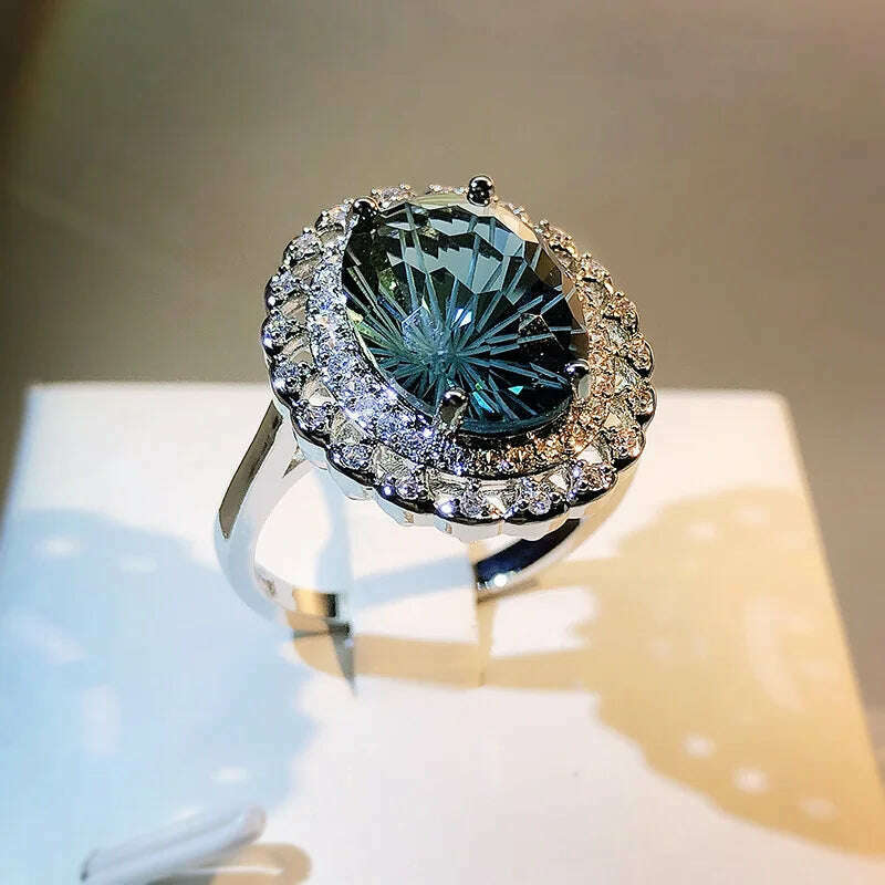 Top Shining Natural Brazil Green Crystal Ring Jewelry Real 925 Sterling Silver Ring Necklace Fine Wedding Jewelry