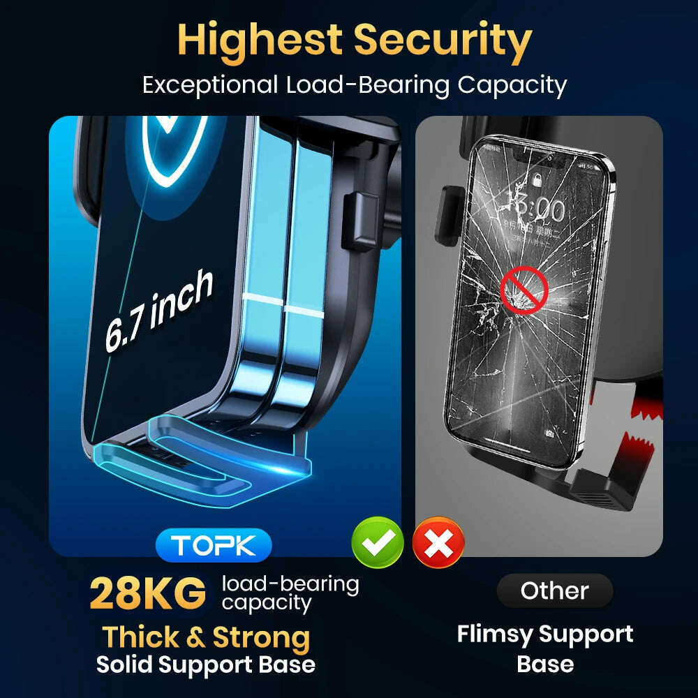 TOPK Car Phone Holder [Wider Clamp & Metal Hook] Car Phone Mount [Thick Cases Friendly] Air Vent Clip Cell Phone Holder for All