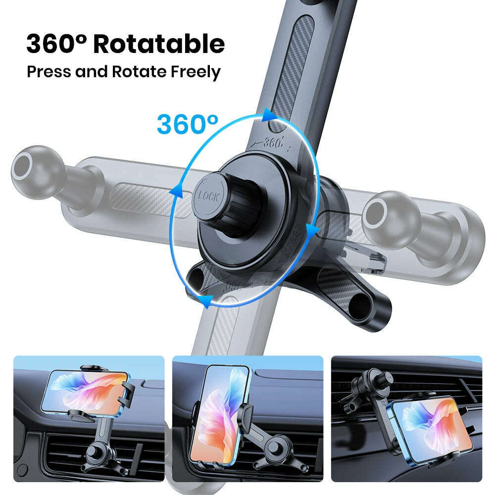 TOPK Car Phone Holder [Wider Clamp & Metal Hook] Car Phone Mount [Thick Cases Friendly] Air Vent Clip Cell Phone Holder for All