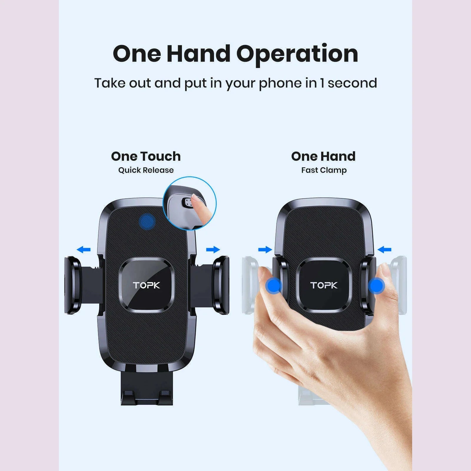 TOPK D35-S Car Phone Holder, Universal Phone Mount for Car with Hook Clip Air Vent Car Mount 360° Rotation for Mobile Phones