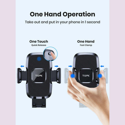 TOPK D35-S Car Phone Holder, Universal Phone Mount for Car with Hook Clip Air Vent Car Mount 360° Rotation for Mobile Phones