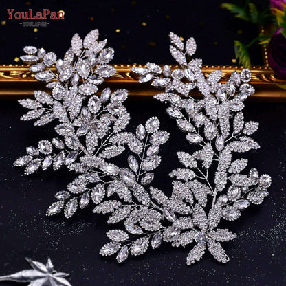 TOPQUEEN HP254 Bridal Side Clip Wedding Tiara Bridal Hairpins Handmade Rhinestone Women Headwear Alloy Flower Bride Headdress