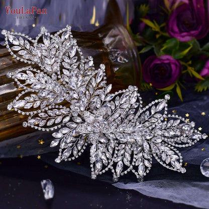 TOPQUEEN HP254 Bridal Side Clip Wedding Tiara Bridal Hairpins Handmade Rhinestone Women Headwear Alloy Flower Bride Headdress