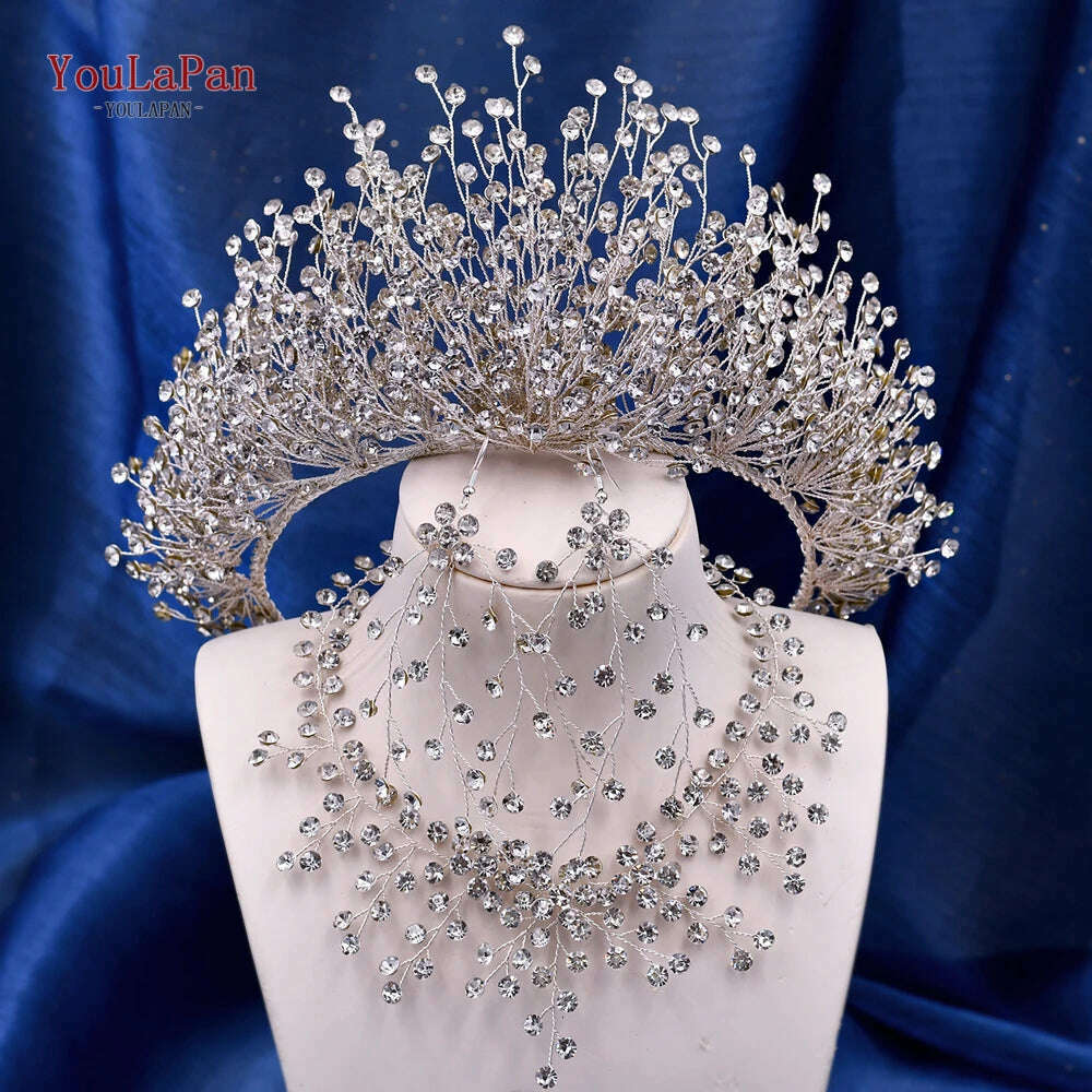 TOPQUEEN Luxury Bridal Crown Rhinestones Tiaras Bride Headband Wedding Hair Accessories Pageant Diadem Women Headdress HP193P