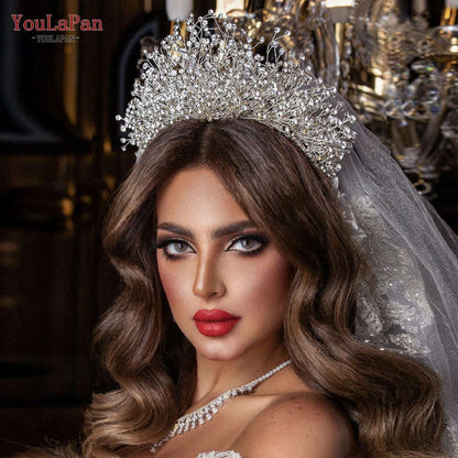TOPQUEEN Luxury Bridal Crown Rhinestones Tiaras Bride Headband Wedding Hair Accessories Pageant Diadem Women Headdress HP193P