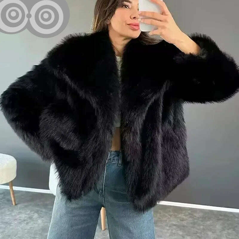 TRAF Winter Faux Fur Coat 2024 Woman New in coats Autumn Fur Plush Fluffy Jacket Warm Red Gray Black White Fur Coat Outerwears