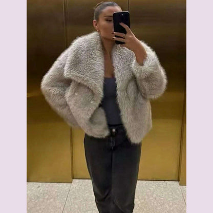 TRAF Winter Faux Fur Coat 2024 Woman New in coats Autumn Fur Plush Fluffy Jacket Warm Red Gray Black White Fur Coat Outerwears