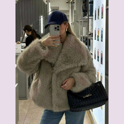 TRAF Winter Faux Fur Coat 2024 Woman New in coats Autumn Fur Plush Fluffy Jacket Warm Red Gray Black White Fur Coat Outerwears