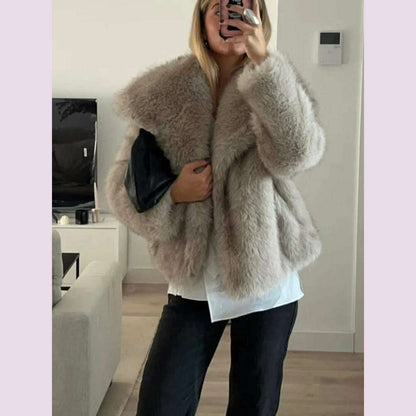 TRAF Winter Faux Fur Coat 2024 Woman New in coats Autumn Fur Plush Fluffy Jacket Warm Red Gray Black White Fur Coat Outerwears