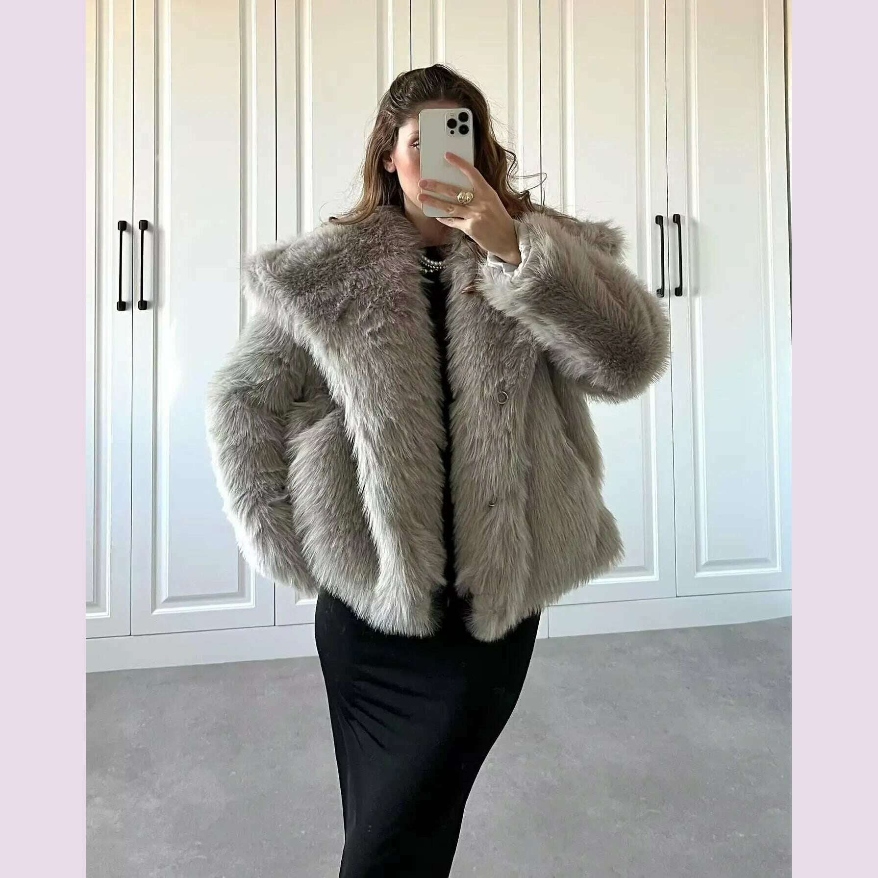 TRAF Winter Faux Fur Coat 2024 Woman New in coats Autumn Fur Plush Fluffy Jacket Warm Red Gray Black White Fur Coat Outerwears