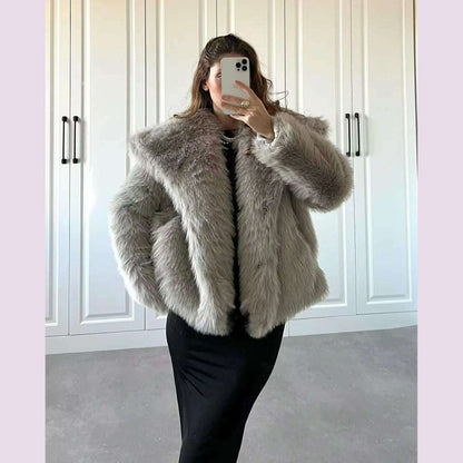 TRAF Winter Faux Fur Coat 2024 Woman New in coats Autumn Fur Plush Fluffy Jacket Warm Red Gray Black White Fur Coat Outerwears