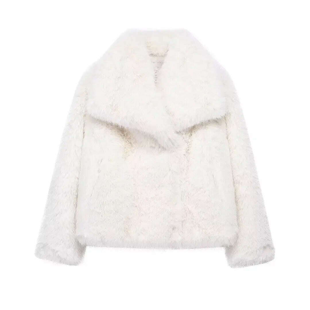 TRAF Winter Faux Fur Coat 2024 Woman New in coats Autumn Fur Plush Fluffy Jacket Warm Red Gray Black White Fur Coat Outerwears