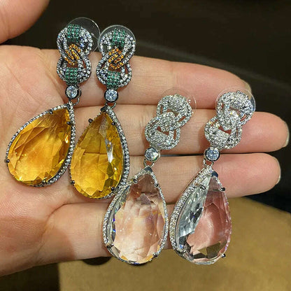 Transparent Crystal Large Water Droplet Pendant Earrings Exquisite Elegant Luxurious Women Jewelry Sparkling Statement Pieces