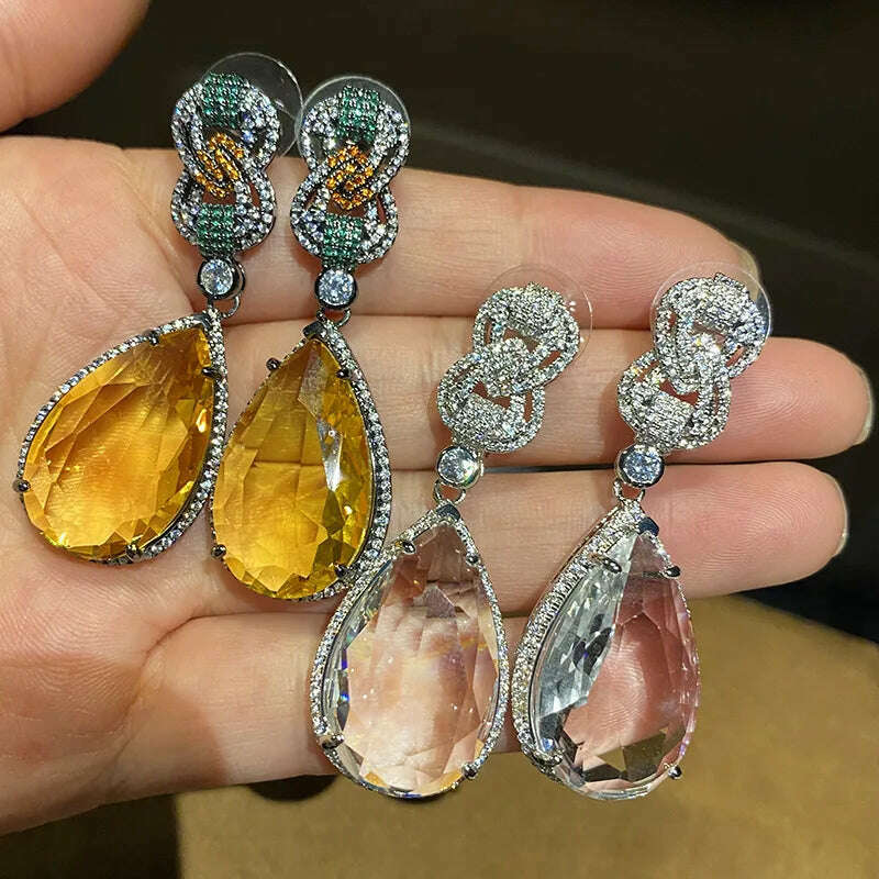 Transparent Crystal Large Water Droplet Pendant Earrings Exquisite Elegant Luxurious Women Jewelry Sparkling Statement Pieces