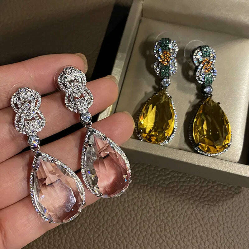 Transparent Crystal Large Water Droplet Pendant Earrings Exquisite Elegant Luxurious Women Jewelry Sparkling Statement Pieces