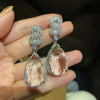 Transparent Crystal Large Water Droplet Pendant Earrings Exquisite Elegant Luxurious Women Jewelry Sparkling Statement Pieces