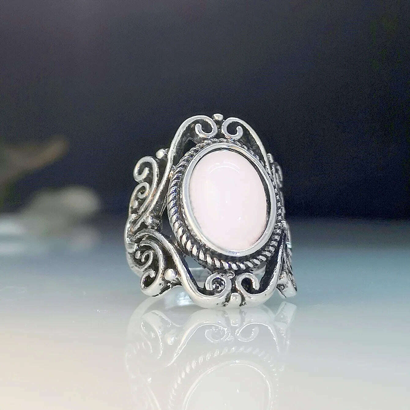 Trendy New Design Electroplated Openwork Moonstone Ring Fashion Punk Street Style For Women Girls Party Jewelry s