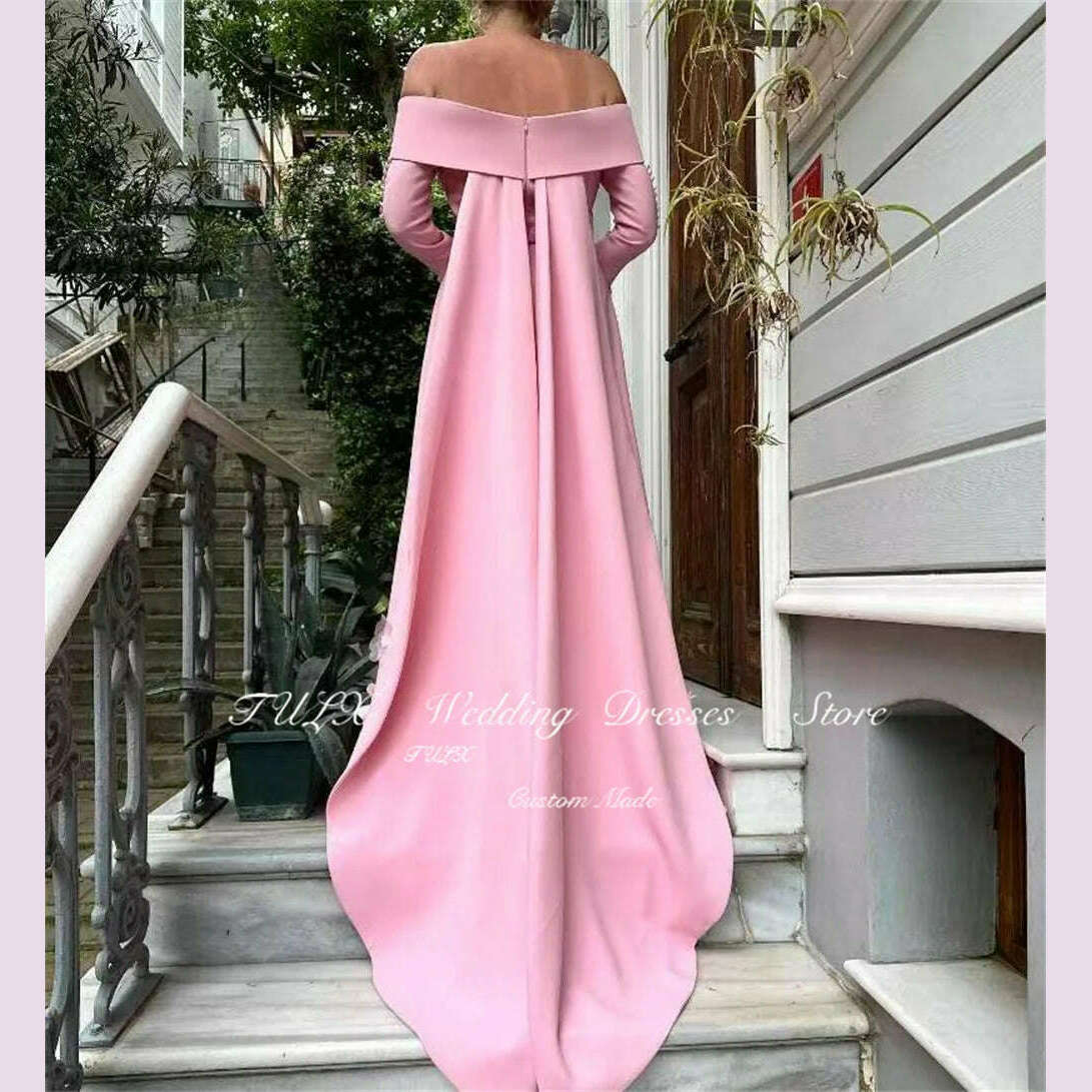 TULX Evening Dresses Crepe Off the Shoulder Appliques 3D Floral Exquisite Floor Length Pink Luxurious السعود For Woman 2025